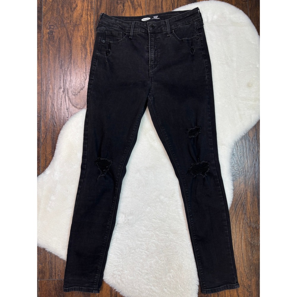 Old Navy Rockstar Super Skinny Jeans 10 Black Distressed High Rise Stretch Women